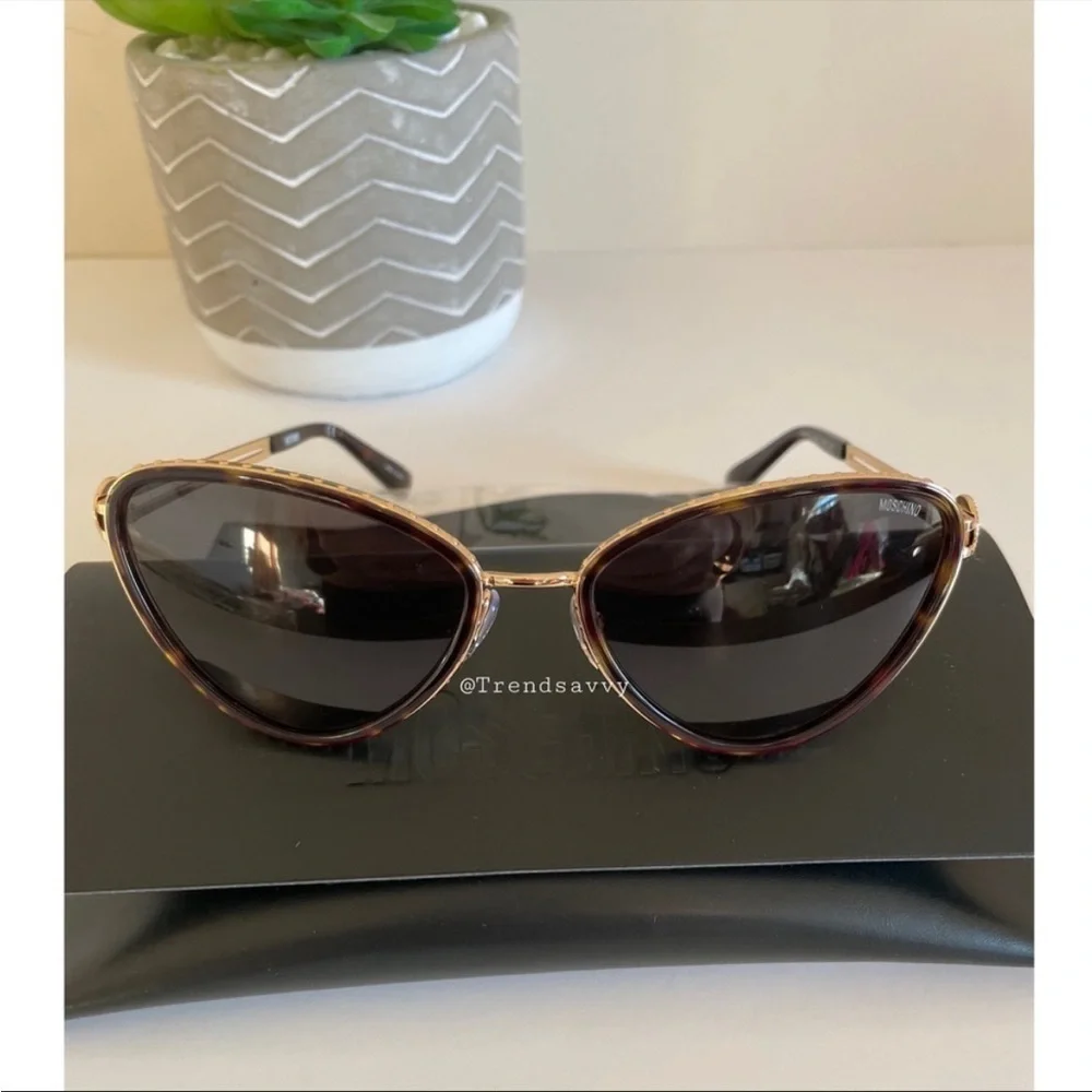 Moschino 57mm Cat Eye Sunglasses Havana Gold Green Lens NWT